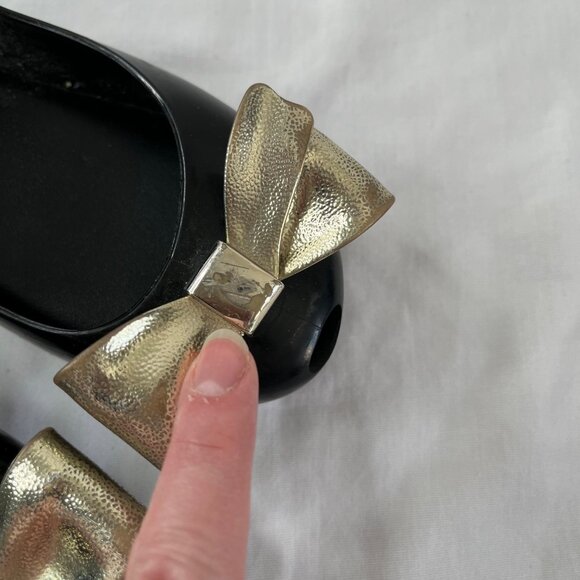 Mini Melissa Black Gold Bow Jelly Maryjane Flats Kids Size 12 Eu 30 - Picture 5 of 11